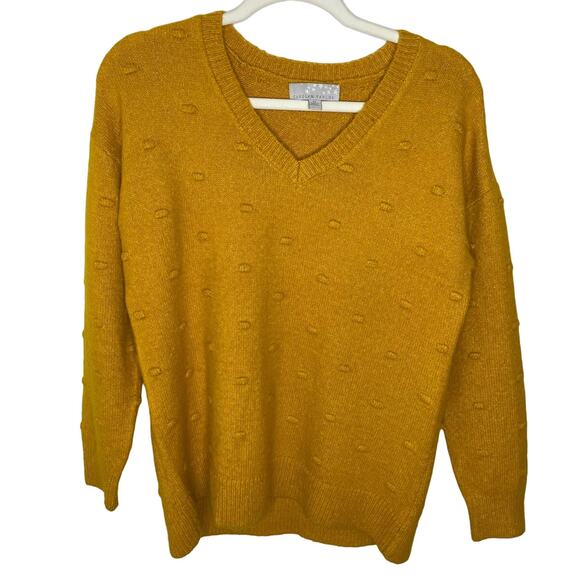 Carolyn Taylor Mustard Yellow Dot Sweater Long Sleeve Comfortable Womens Medium - Picture 1 of 6